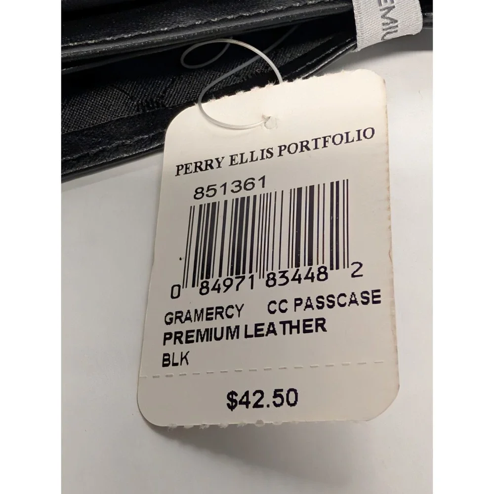 Perry Ellis Portfolio Passcase Leather Bifold Wallet Black Macy's NWT